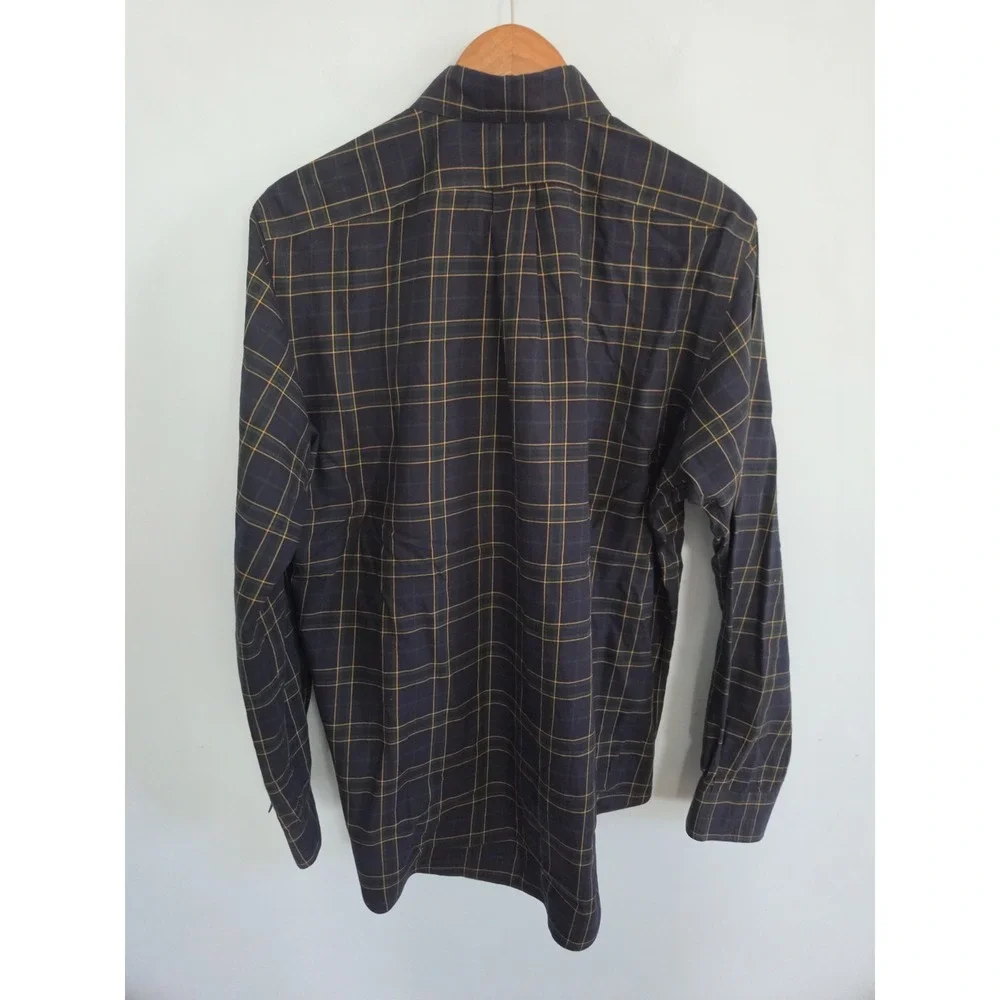 Vintage Ralph Lauren Classic Fit Men M Navy Green Yellow Plaid Button Down Shirt